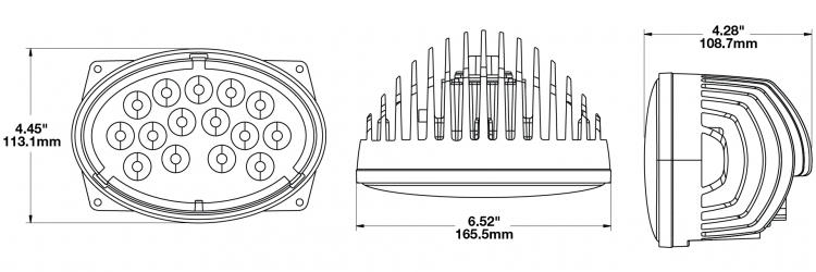 Panel Mount LED Work Lamps Dimension Drawing