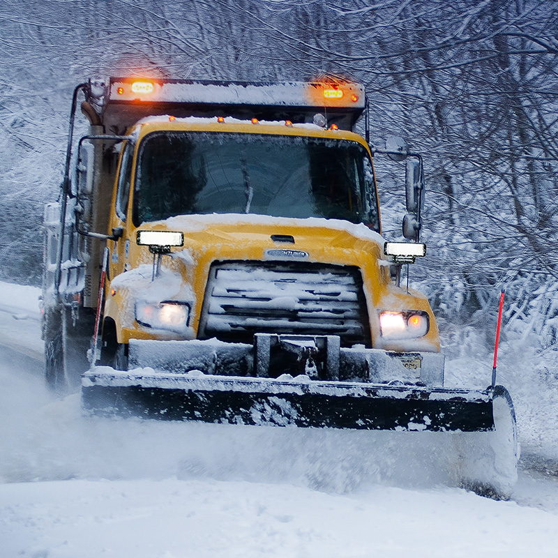 9800 LED Heated Headlights on Freightliner Snow Plow