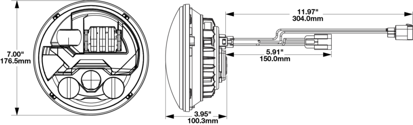 EVO J3 LED Jeep Headlight with Built-in Turn Signal, Dimensions