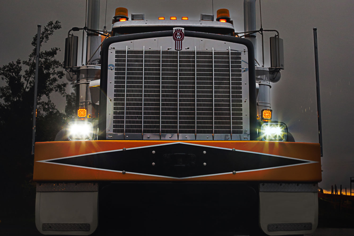 J.W. Speaker 5x7 led headlight installed on a Kenworth truck