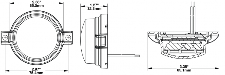 LED Amber Flashing Warning Light Model 146 Dimensions