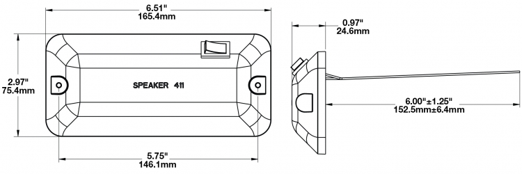 LED Dome Light Model 411 with Rocker Switch Dimensions