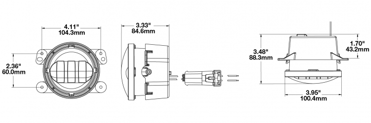 LED Fog Light Jeep Model 6145 J Series Dimensions