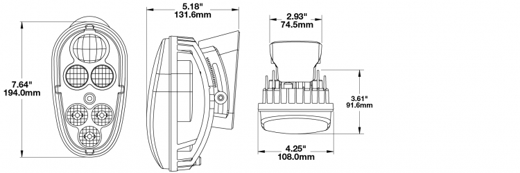 LED Headlight Model 515 Dimensions