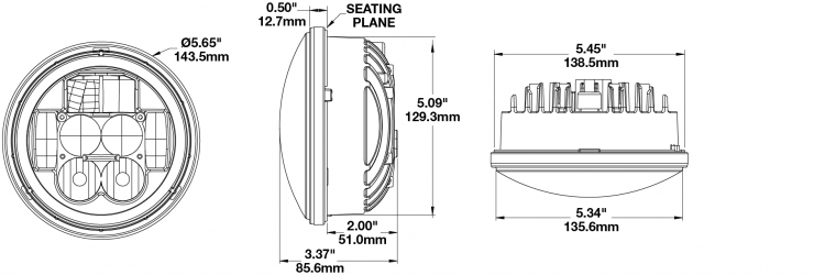 LED Headlight Model 8630 Evolution Dimensions