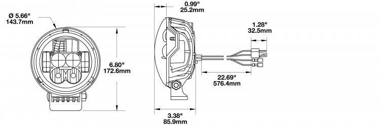 LED Headlight Model 8632 Evolution Dimensions