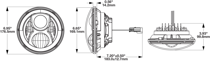 LED Headlight Model 8700 EVO J2 Dimensions with H13 Delphi Connector 2018