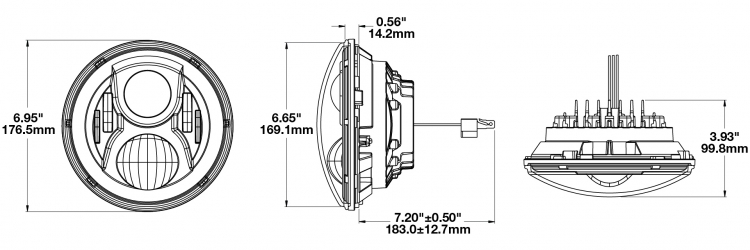 LED Headlight Model 8700 Evo 2 Dual Burn Dimensions