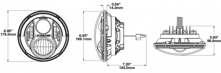 LED Headlight Model 8700 Evolution J2 Dimensions