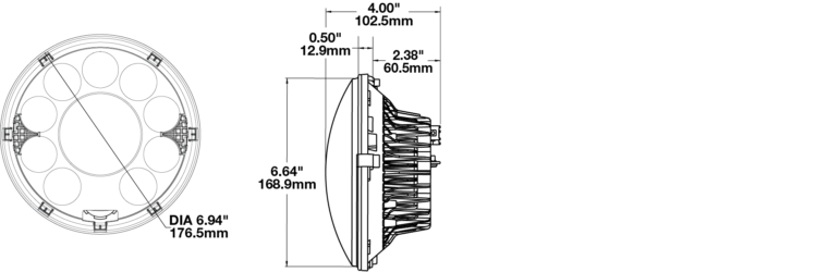 LED Headlight Model 8770 Heated GEN3 Dimensions 2019
