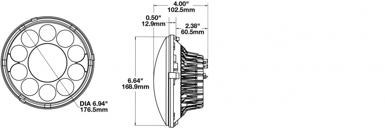LED Headlight Model 8770S Locomotive Dimensions