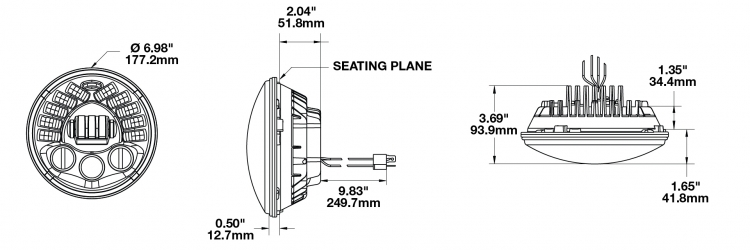 LED Headlight Model 8790 Series Dimensions