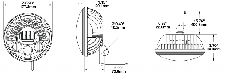 LED Headlight Model 8791 Dimensions