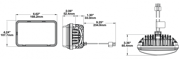 LED Headlight Model 8800 Evolution 2 Dimensions