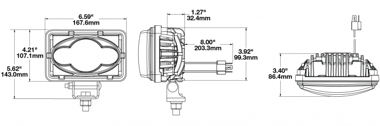 LED Headlight Model 8801 Evolution Dimensions