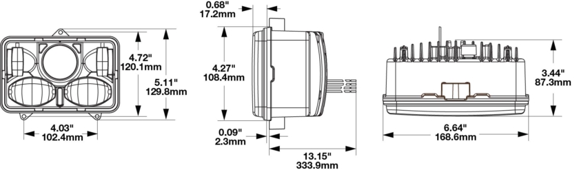 LED Headlight Model 8820 3 Point Mount Dimensions