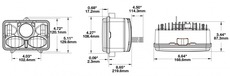 LED Headlight Model 8820 3-Point Dimensions