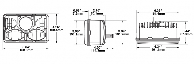 LED Headlight Model 8820 Dimensions