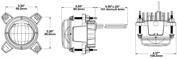LED Headlight Model 92 Dimensions