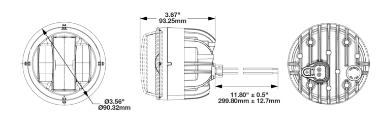 LED 90mm Light Model 93 Dimensions