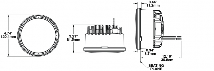 LED Headlight Model 6130 Evolution Dimensions