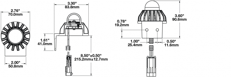 LED Interior Light Model 408 with Bracket Dimensions