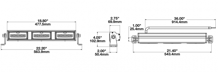 LED Light Bar Model 9049-3M Dimensions