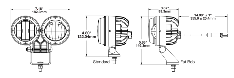 LED Motorcycle Headlight Model 93M Dimensions