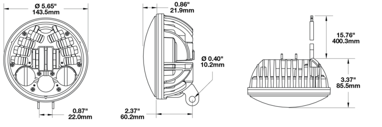 LED Motorcycle Headlight Model 8691 Adaptive 2 Dimensions