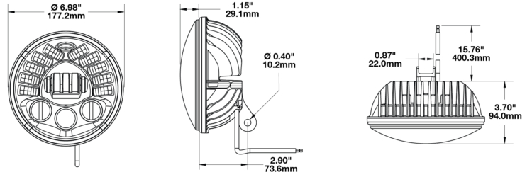 LED Motorcycle Headlight Model 8791 Adaptive 2 Dimensions