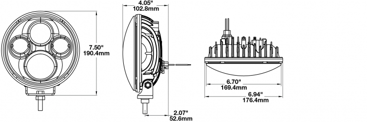 LED Off-Road Light Model TS4000 Dimensions