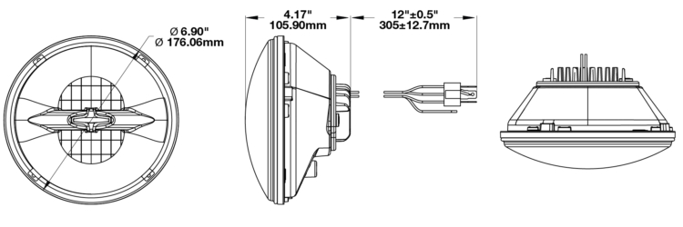 LED Reflector Headlights Model 8720 Dimensions