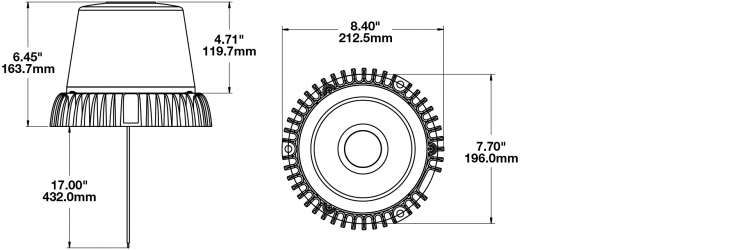 LED Strobe Light Model 601 Dimensions