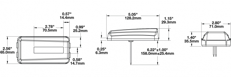 LED Tail Light Model 157 Dimensions