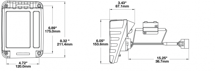 LED Tail Light Model 279 J Series Dimensions