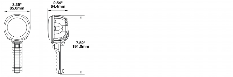 LED Work Light Handheld Model 4416 Dimensions