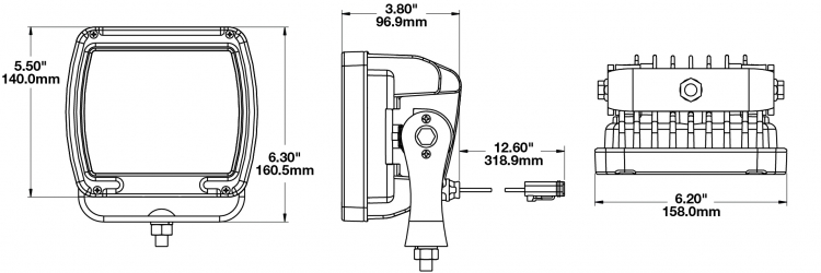 LED Work Light Model 526 XL Dimensions