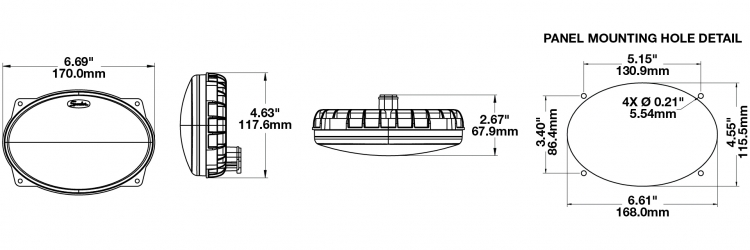 LED Work Light Model 7251 XD Dimensions