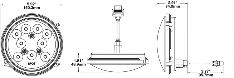 LED Work Light Model 8625 XD Dimensions