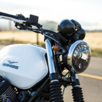 LED Motorcycle Headlight Model 8790 Adaptive 2 Installed on Moto Guzzi